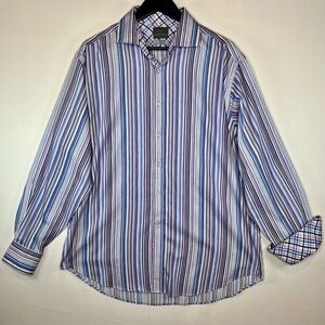 Thomas Dean men’s flip cuff long sleeve button down shirt size XL purple blue